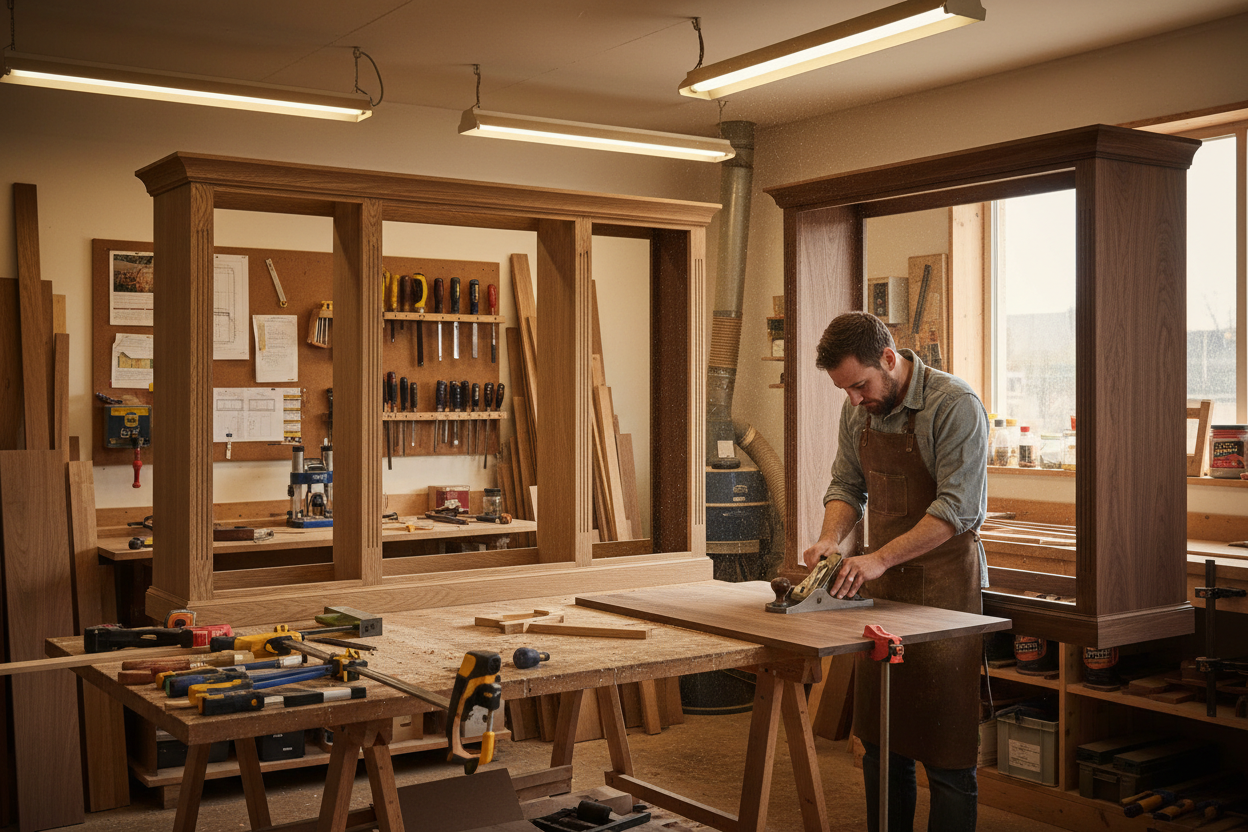 Joinery tools and wood samples